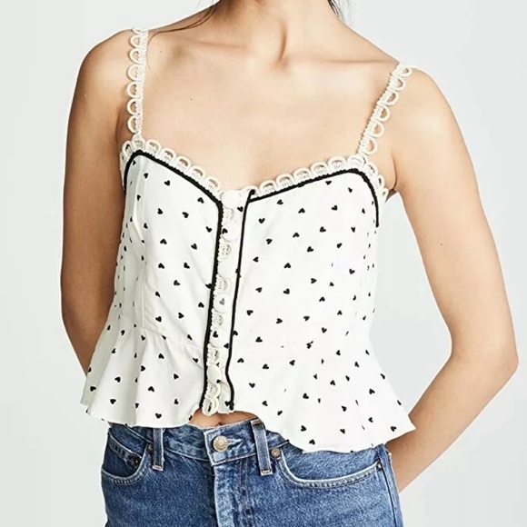 NEW Free People detailed White Tank w black hearts - Picture 2 of 2